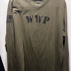 Under Armour Men's Olive Green Long Sleeve Shirt Wounded Warrior Project Sz XL